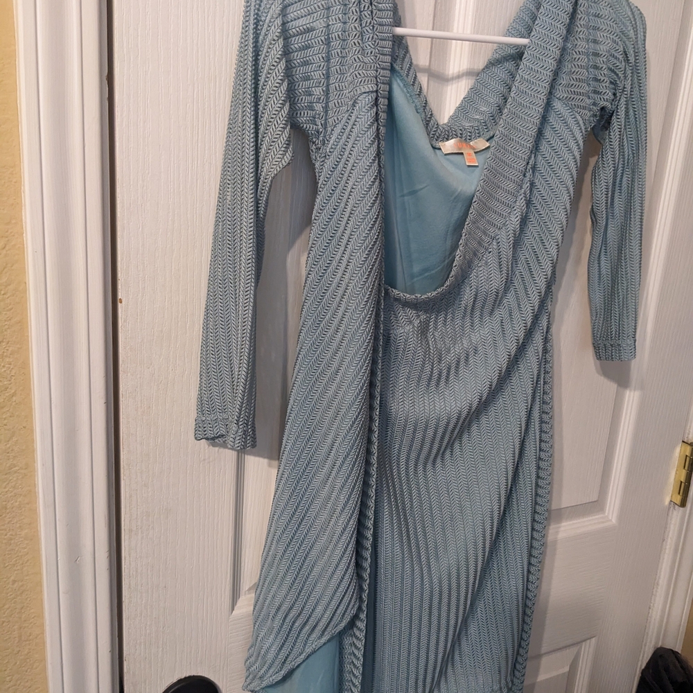 Luxxel Gray Ribbed Long Sleeve Cowl Neck Dress